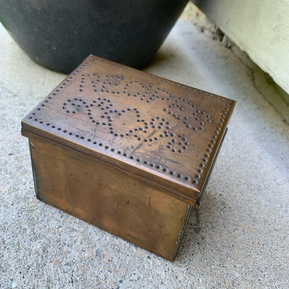 Vintage Solid Copper Primitive Recipe Box Pfaltzgraff Village